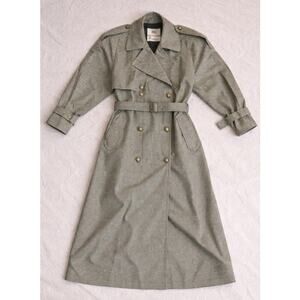 London Fog Vintage Gingham Trench Coat Size 8 Reg Double Breasted Gold Buttons